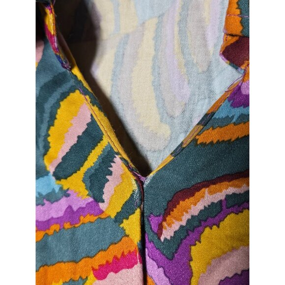 Haute Hippie Multicolor Abstract Print Long Sleeve Blouse Size Medium Retro Art - Picture 3 of 12